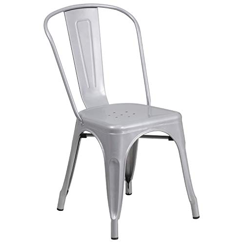 Flash Furniture Perry Commercial Grade Silver Metal Indoor-Outdoor Stackable Chair