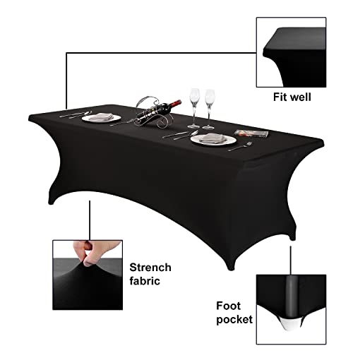 Image of FORLIFE Spandex Table Cover - Fitted 8ft Rectangular Tablecloth, Stretch Patio Cover, Universal for Wedding, Banquet, Party (Black)