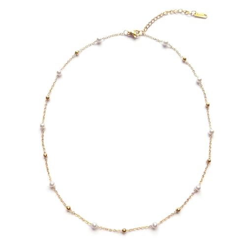 Rumgey Pearl Necklaces for Women, Dainty Small Pearl Necklace Simple Choker Bead Necklaces for Women Handmade Pearl Jewelry Bridesmaid Gifts Style 1