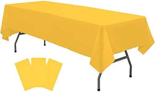 Plastic Yellow Tablecloths 3 Pack Disposable Table Covers 54 in. x 108 in. Table Cloths Bridal Shower Party Tablecovers for Parties Engagements Weddings Festivals, Fits 6 to 8 Foot Rectangle Tables