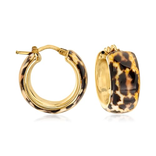 Ross-Simons Italian Leopard-Print Enamel Hoop Earrings in 18kt Gold Over