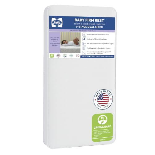 Sealy Baby 2 Stage Infant Crib Mattress Plus Toddler Bed Fit, Breathable, Resistant to Stain Cover, Dual Firmness & Lightweight, Firm Rest, Aqua