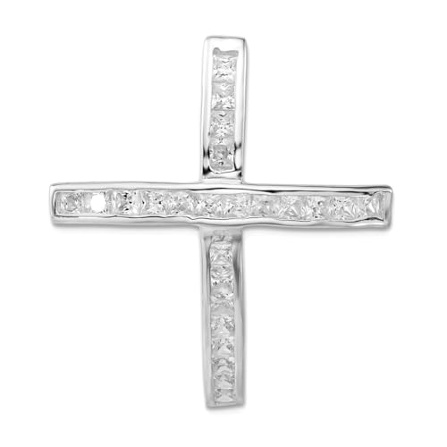Collier croix en argent 925 poli et oxydes de zirconium scintillants