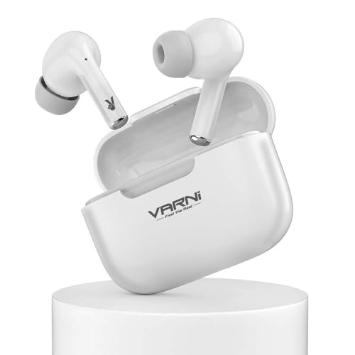 Image of VARNI AIRBIT Bluetooth Earbuds, 25 Hour Playtime, Gaming Mode, Touch Controls, Noise Cancelling, Super Bass Truly Wireless Bluetooth Headset (White)