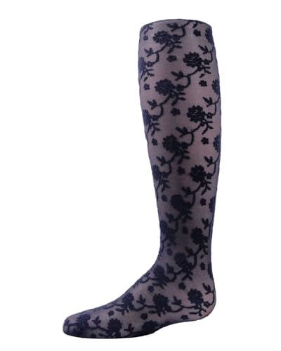 MeMoi Girls' Floral Embroidery Roselle Sheer Tights