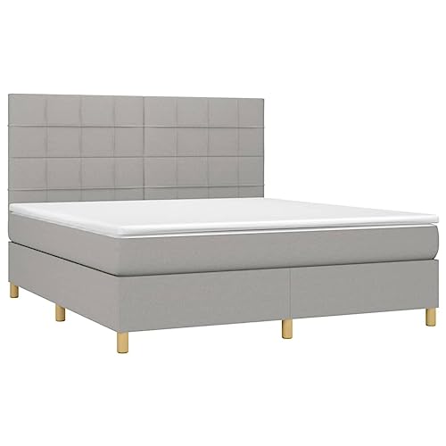 Frdhee Plattform Bettgestell Bettrahmen Funktionsbett,Boxspringbett mit Matratze Hellgrau 180x200 cm Stoff,Vielseitig Einsetzbar,Geeignet Für Schlafzimmer,Gästezimmer Und Hotels – Bild 5