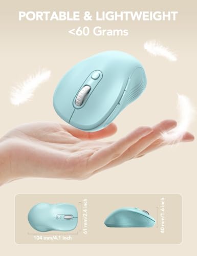 Image of Trueque Wireless Mouse for Laptop, Ergonomic 6-Button Mouse, Light Blue | 2.4GHz USB receiver, back /forward buttons, 3 adjustable DPI levels, silent clicks, USB-C adapter, Windows /Mac /Chrome OS /Linux