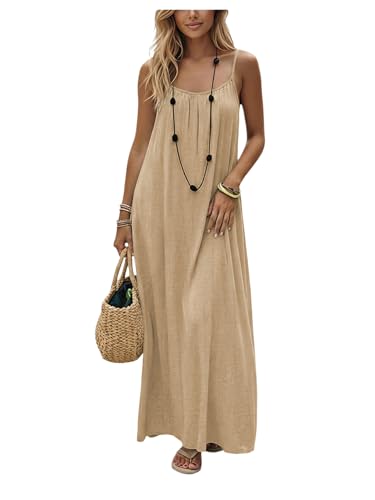 SHENHE Women's Open Back Spaghetti Strap Beach Maxi Dress Loose
