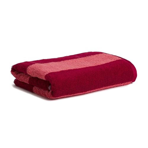Möve Superwuschel Blockstreifen Handtuch 50 x 100 cm aus 100% Baumwolle, Ruby/Coral