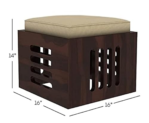 Image of TUNGARIYA Furniture Solid Sheesham Wood Coffee Table with 4 Stools | Sheesham Wood Coffee Table for Living Room | Wooden Center Teapoy Table - Walnut Finish