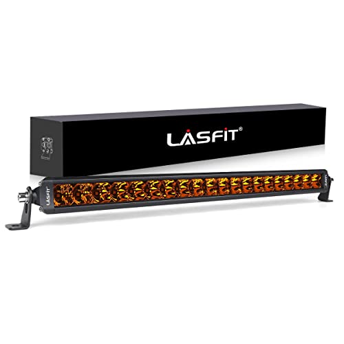 LASFIT 22 inch Amber Light Bar Spot Flood Combo Beam Single Row Yellow LED Bar for Off Road Driving Light IP67 Waterproof for Truck Pickup SUV ATV UTV