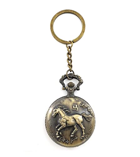 Image of AUGEN Premium Pocket Watch Metal Keychain Horse 2 Retro Vintage for Gifting With Key Ring Anti-Rust (Pack Of 1)