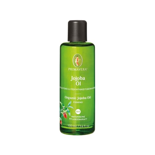 PRIMAVERA Pflegeöl Jojobaöl bio 100 ml – naturreine Pflanzenkraft – Glasflasche – Aromaöl, Körperöl, Naturkosmetik – hautstraffend, festigend, fördert die Elastizität – vegan