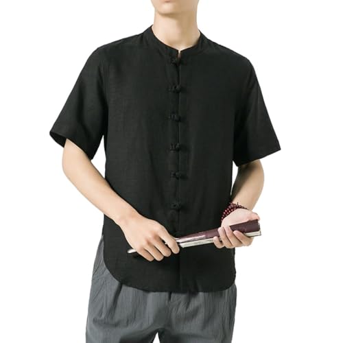 Chemise décontractée d'été homme bouton grenouille coton lin rétro
