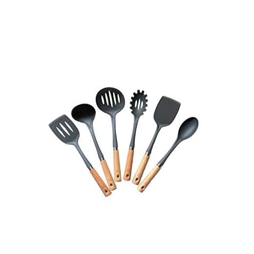 Elegant Gadgets Cooking Utensil Set 6 Piece Natural Beech Wood Kitchen Utensils - BPA Free, Non-Scratch & Non-Stick Easy To Use Cookware