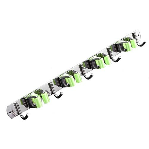 Broom And Mop Holder, Wall-mounted Buckle Design Cleaning Tool Storage Rack, Garden And Kitchen Garage Tool Racks For Garage/Laundry (Color : Silver, Size : 18.