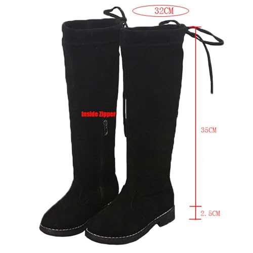 Girls' Youth Side Zipper Back Tie String Suede Knee High Long Boots Fur-Lined Over The Knee Winter Booties3