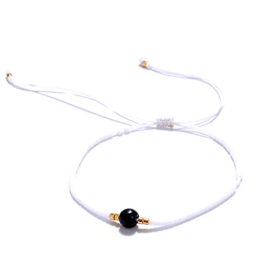 Bracelet tissé perlé pour femmes avec pierre noire rétro et cristal