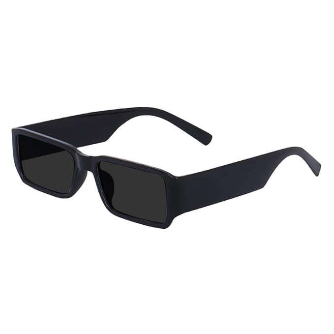 Rectangle Non-Polarized Sunglasses for Men Women,Trendy Retro 90s Narrow Square Frame Black Glasses UV400 Protection, Medium-image-21