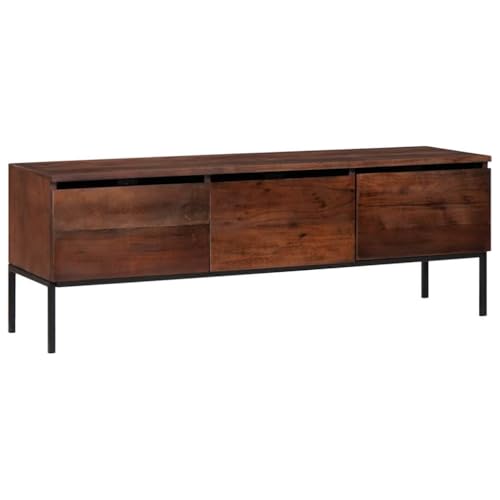 Qnhdfrt Meuble TV en bois d'acacia massif marron miel, meuble TV moderne avec 3 tiroirs, 110 x 30 x 36 cm, design minimaliste
