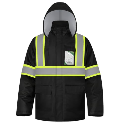 Image of TCCFCCT Hi Vis Rain Jacket for Men with Back Fabric, Black Top, 4XL-5XL