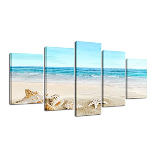 Pyradecor Extra Large Sea Shells Canvas Wall Art Modern Seascape Artwork Landscape Pictures Paintings Canvas Prints for Home Office Decorations