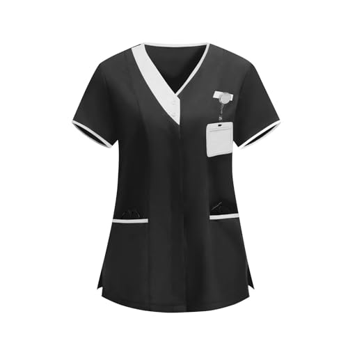 Image of 2026 Scrub for Cleaning Jobs Uniform, Multi Pockets Scrubs for Women Sets, V-Neck Top & Straight Leg Pants Scrubs Set