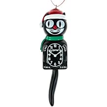 Kit-Cat Klock Kit Cat Clock Santa Decorative Christmas Ornament, Black 5-Inches Tall - Classic Kit-Cat Klock with Green Scarf & Red Hat - Perfect Addition to Christmas Trees & Holiday Decorations