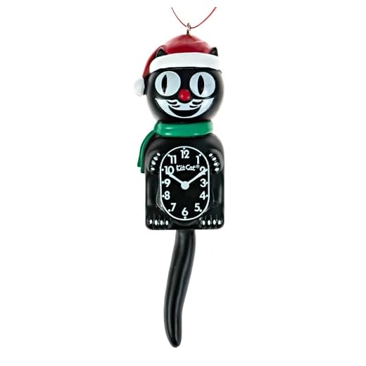 Kit-Cat Klock® Kit Cat Clock Santa Decorative Christmas Ornament, Black (5-Inches Tall) - Classic Kit-Cat Klock with Green Scarf & Red Hat - Perfect Addition to Christmas Trees & Holiday Decorations