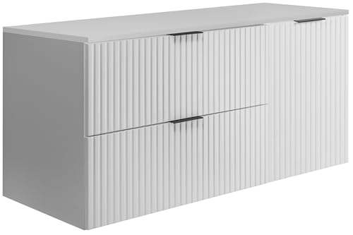 3E 3xE living.com Conjunto de baño: Mueble con cajones y Mueble con Puertas 57×46×120 cm, encimera Blanco/Blanco, Tirador Negro