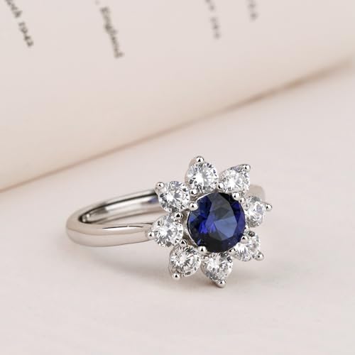 Aura Pearl 3.7Ct Lab-Grown Blue Sapphire Rings For Women, Adjustable Rings Set With Cubic Zirconia, Sapphire Engagement Rings Anniversary Birthday Gift For Her — view 2