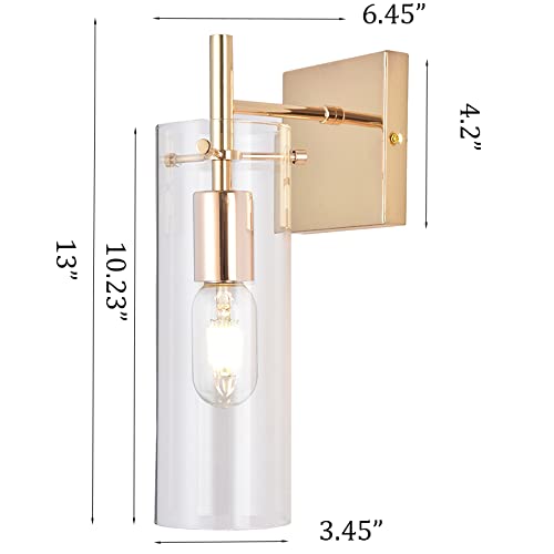Krasty Set Of 2 Gold Wall Sconces, Modern Metal Sconces Wall Lighting With Clear Glass Shade,Wall Mount Lamp For Bedroom Hallway Living Room Entry,Bathroom Sconce Vanity Light Fixture 2 Pack #TOP1