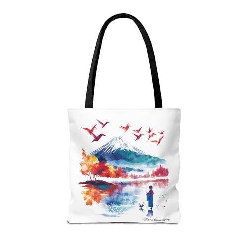 Origami Crane Tote Bag, Fuji Mountain Japanese Bag, Kimono Style, Japan Design Kawaii, Japanese Culture2