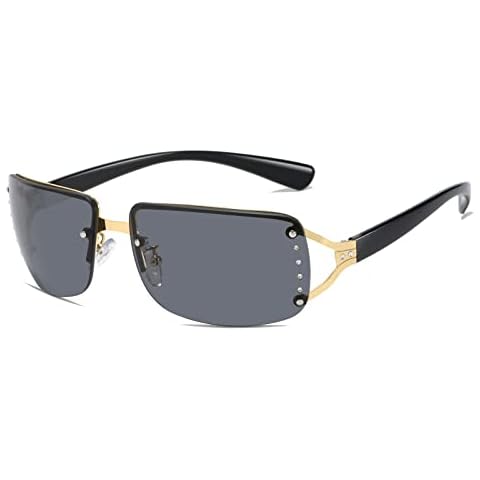 Long Keeper Rimless Rectangle Sunglasses Womens Mens - Trendy Y2K Style Vintage Sunglasses Designer Fashion Retro Sun Glasses Unisex UV400 Shades Cover