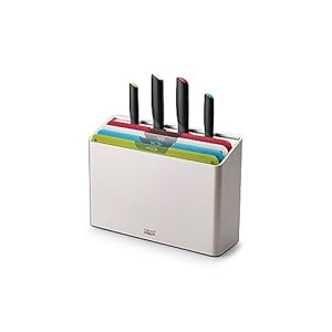 Joseph Joseph Folio Icon, Ensemble de 8 Couteaux et Planches à Découper de Cuisine, Antidérapantes, Code Couleur avec étui de Rangement, Grand, Acier Inox/Multicolour