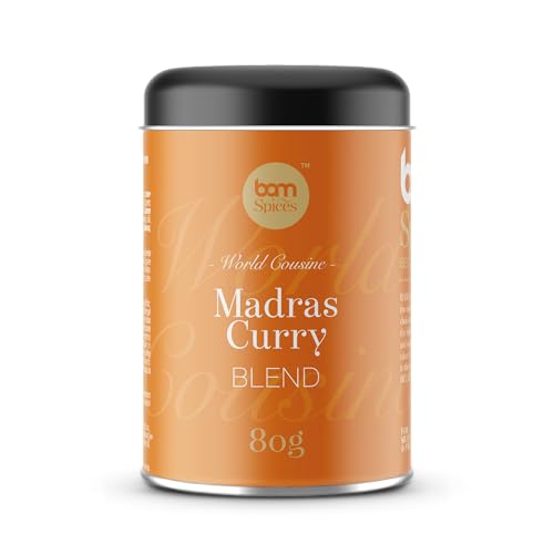 BAM Madras Curry, mezcla de especias para cocina india, cocina india, salsa de curry, mezcla de especias molidas, mezcla de condimentos, 80 g