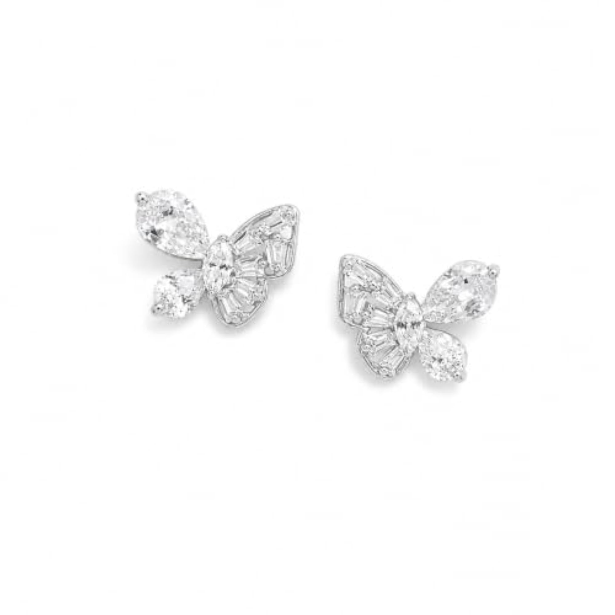 Women's 925 Sterling Silver Baguette Wing Sparkle Studs Earrings