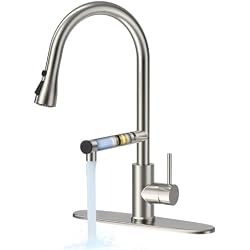 FEELSO Kitchen Faucets, Upgraded Filter Water Kitchen Faucet with Pull Down Sprayer, Brushed Nickel Stainless Steel High Arc 1 Or 3 Hole Kitchen Sink Faucet for Remove Lead, Chlorine, Bad Taste & Odor
