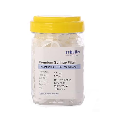 Image of PTFE Syringe Filter, 0.2μm 13mm, HPLC-Certified, Non-sterile, PK of 100 | Syringe Lab Filters, Hydrophilic PTFE, Female Luer lock & Male Luer Slip, For Strong Solvents / Acids / Bases