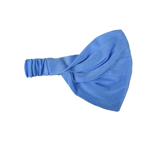 Motique Accessories Wide Cotton Head Band Solid Boho Yoga Style Soft Hairband for Women, Sky Blue