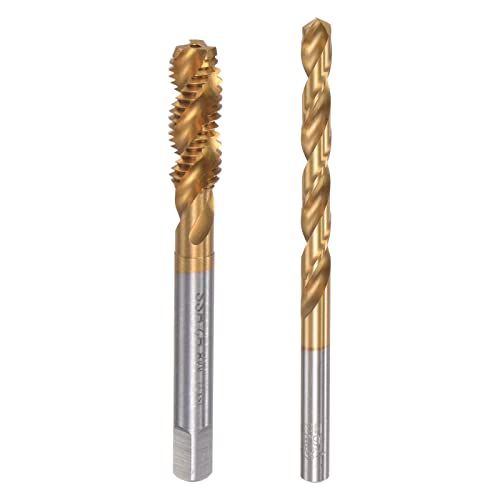 uxcell M8 x 1.25 Spiral Flute Tap and 6.8mm Twist Drill Bit Set, Metric Titanium Plated 6542 High Speed Steel Machine Threading Screw Thread Tap Drilling Tool