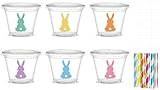 Whaline 60Pcs 9Oz Easter Disposable Plastic Cups with Lids and Straws Candy Color Bunny Rabbit Cold Beverage Drinking Cups for Iced Coffee Smooth Juice Tea Milkshake