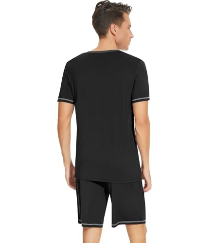 Image of NACHILA Pajamas for Men Pj Short Sleeve Sleepwear with Shorts V Neck Loungewear Cool Pajama,Viscose Made from Bamboo