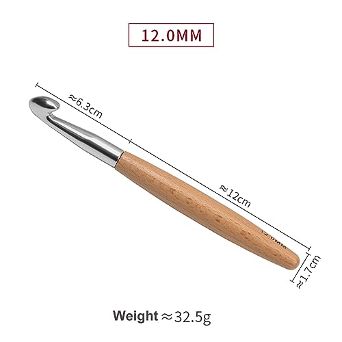 Coopay Big Crochet Hook 12.0 mm Beechwood, Metal Crochet Hooks Soft Grip - Image 2