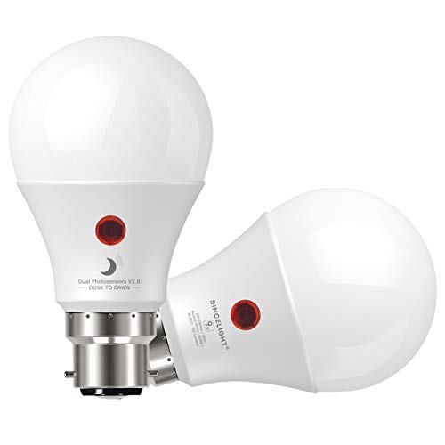 SINCELIGHT Dusk to Dawn LED Light Bulb 9W with Dual Photocell Sensors, ON/Off Automatic Depends on The Daylight Level
