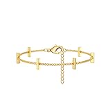 18K Gold Plated Dainty Bar Bracelets for Women,Handmade Delicate Cute Minimalist Mini Bar Chain Bracelet