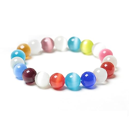 Bracelet extensible en perles de pierres naturelles et œil de chat cristal