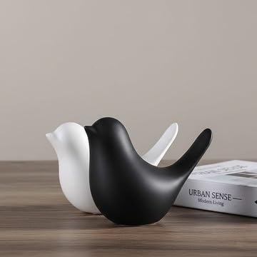 Image of Ceramic Birds Figurines Ceramic Blessing Birds Figurine Home Decorations Accessories Set of 2 (White & Black)