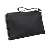 SLNT RFID & NFC Blocking Leather Clutch Handbag - Made with Premium Materials, 6 Card Slots, Passport Pocket, & Internal Zipper Pouch, Perfect for Travel - Prevents Hacking & Identity Theft (Black)