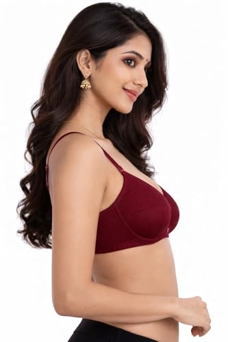 Image of Women's Cotton Medium Padded Bra | Soft & Breathable Fabric | Full Coverage Everyday Comfort Bra | Adjustable Straps & Back Hook Closure
